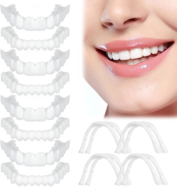 8 Set Fake Teeth Natural White Artificial Teeth, Comfort-fit and Life-Like Teeth for Male and Female, Rediscover Your Confident Grin with Elegance,veneers Teeth for Women